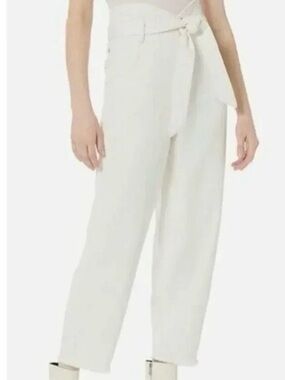 All Saints sz 8 High-Waist Paperbag Tie-Waist Pants Jean— White cinch good cond